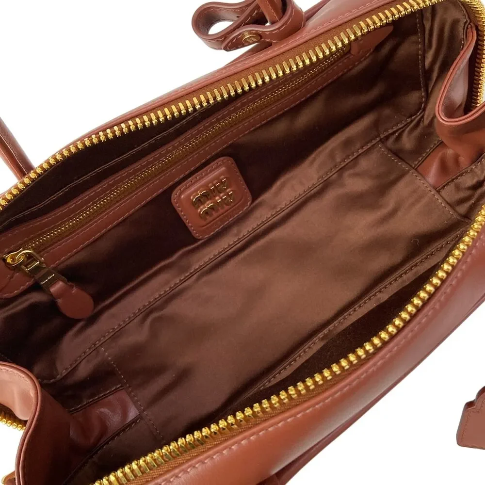 Miu Miu Bole Bag Handbag 5BB173_2CRWF0033 cognac brown Gold Leather